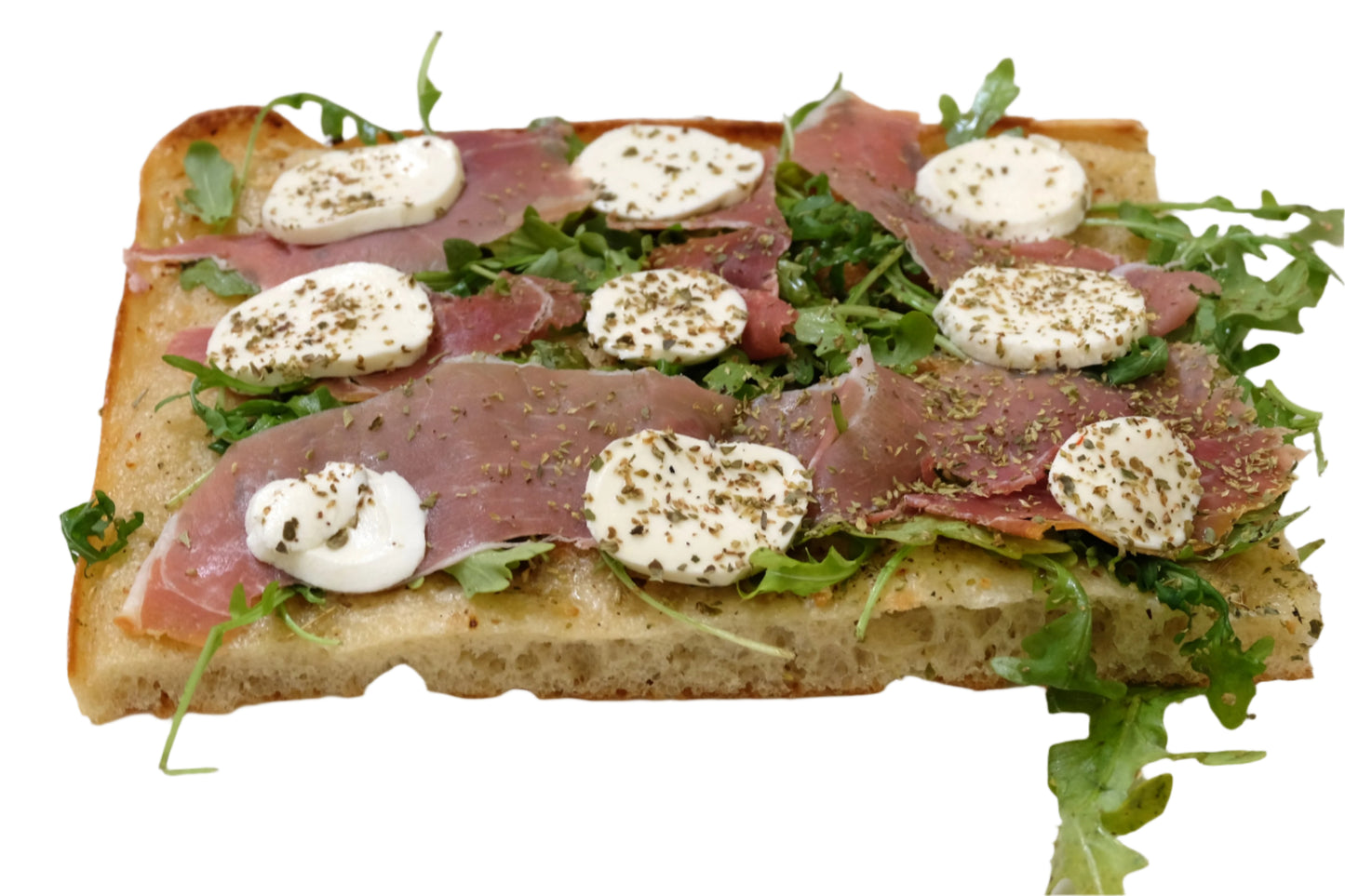 Garlic Base, Prosciutto, Arugula, Bocconcini Cheese
