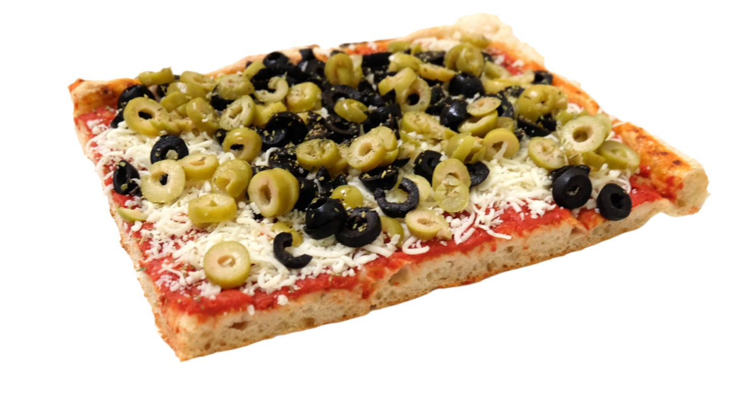 Tomato Base, Mozzarella Cheese, Green and Black Olives