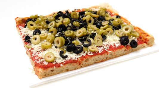 Tomato Base, Mozzarella Cheese, Green and Black Olives